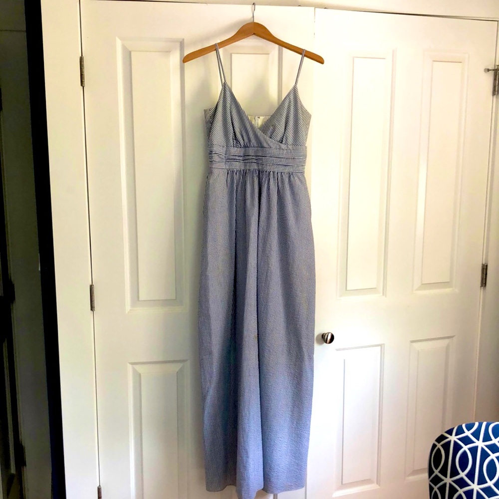 THREAD SOCIAL seersucker maxi, blue and white